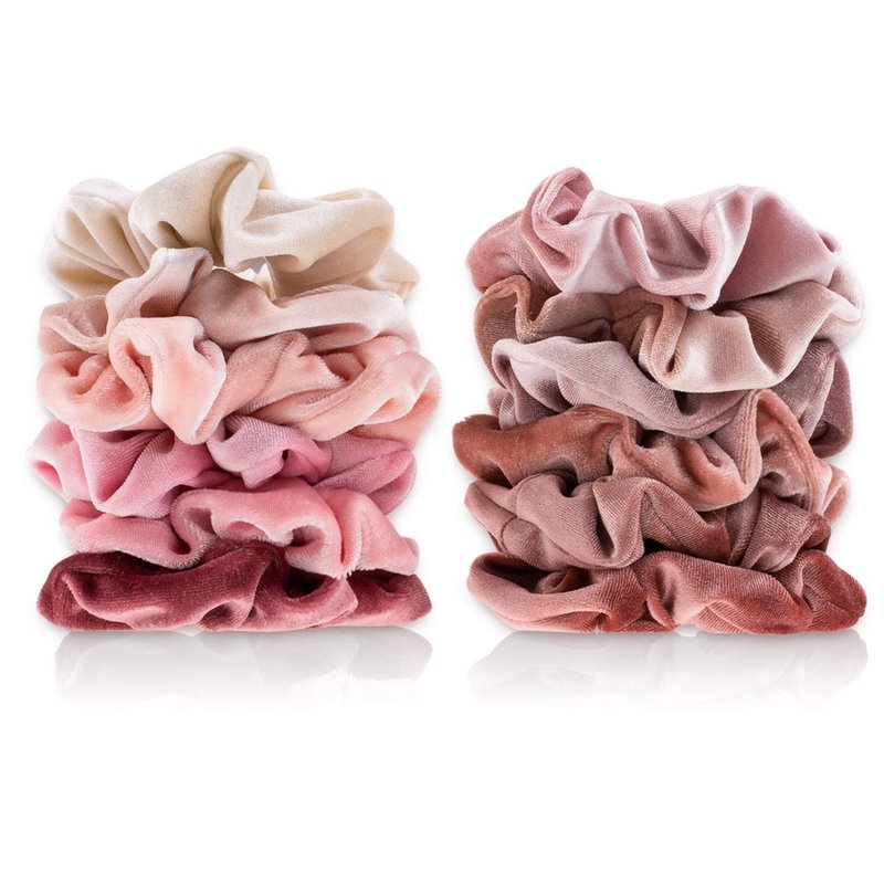 Whaline Velvet Scrunchies - 12 Pcs Blush Theme Hair Ties for Women | Soft, Thick Bobbles for Girls