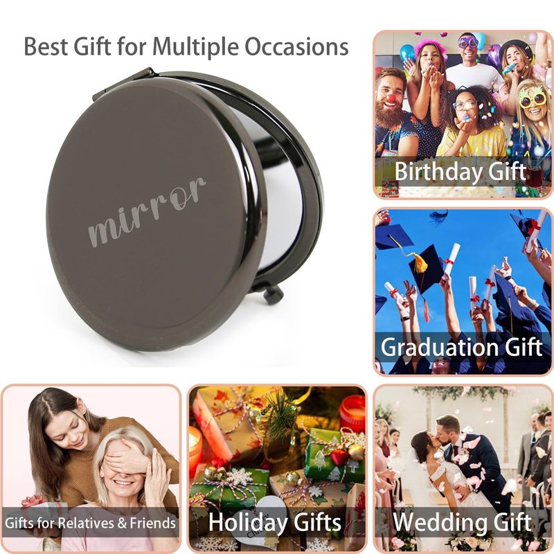 PDOZV Compact Mirror Round 2.6” Metal Double Sided 1X/2X Engraved Pocket Mirror Gifts