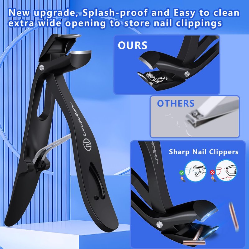 Toenail Clippers for Thick Nails for Seniors| INXEN 3-Pack Ergonomic Heavy Duty Angled Head Nail Clippers with Catcher | Premium Steel Wide Opening Fingernail Clippers Nail Cutter for Men & Women