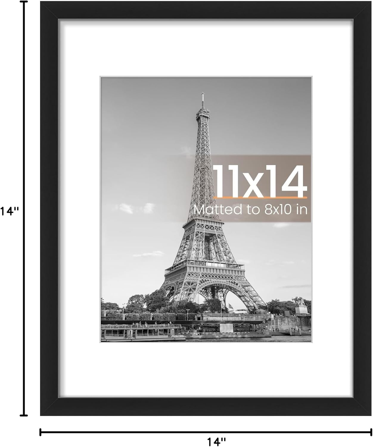 Upsimples 11x14 Picture Frame - Versatile Display for 8x10 Photos with Mat or 11x14 Without Mat, Black