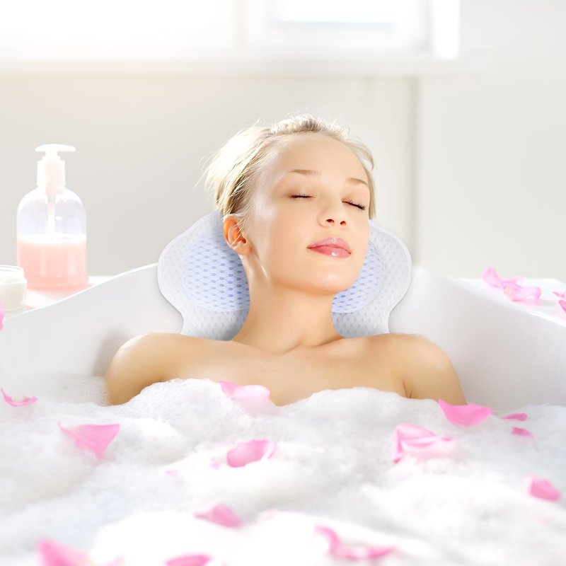 Roslim Bathtub Bath Pillows for Tub - Pillow Headrest with Ergonomic TPE, Neck & Back Support, Upgraded Strong Suction Cups Hook Accessories, Spa Gifts, Off-white, ZCTPEPillow-M