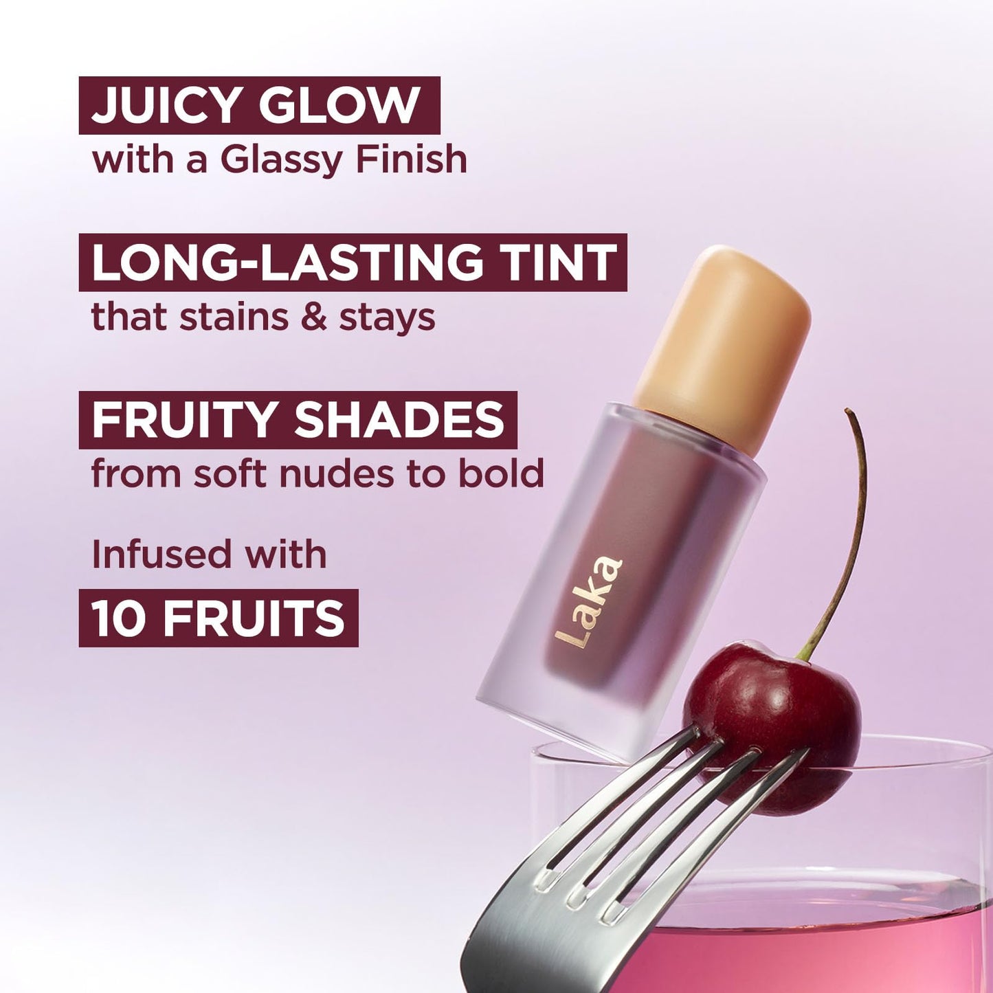 Laka Soothing Prep Lip Mask + Stain Lip Liner #02 Suede Pink & Fruity Glam Lip Tint #124 Maro, Peel-off Lip Mask & Long Lasting Vivid Color