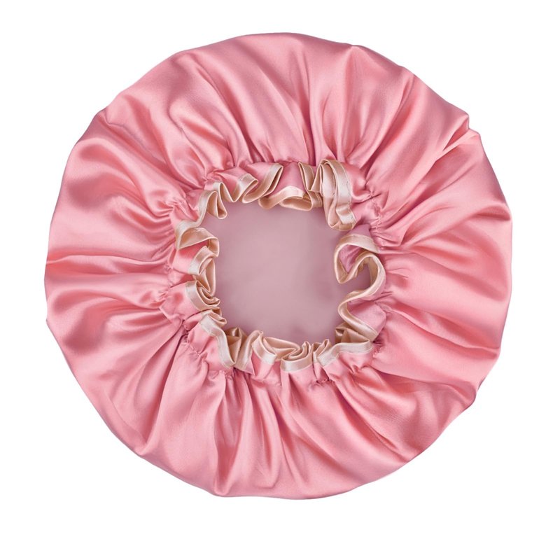 Waterproof Shower Caps for Women, Solid Color Dual-Layer Elastic Band Design Bath Hair Hat, Protects Hair In Shower, Spa, Cooking, Clean & Travel (Deep Pink)