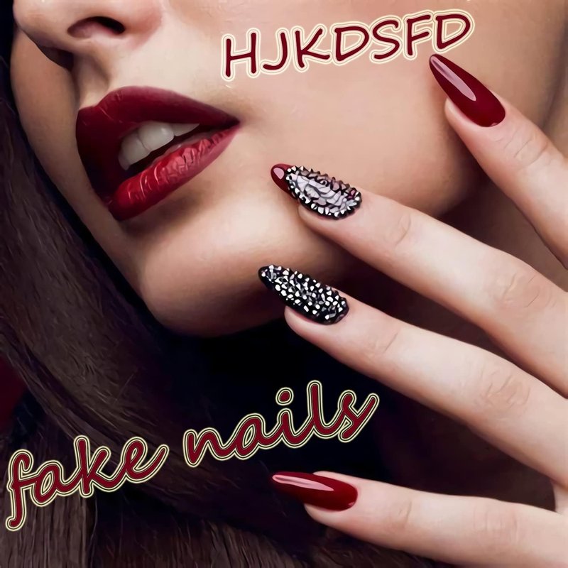 Dark Blue Press on Nails Medium Almond Fake Nails Glossy Glitter False Nails with Designs Gradient Acrylic Artificial Nail Full Cover Reusable Stick on Nails for Women Girls 24Pcs