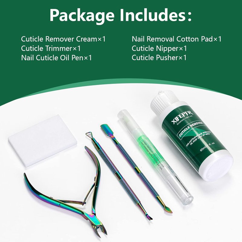 XIFEPFR Cuticle Remover Kit - Moisturizing Cream & Oil Pen with Trimmer, Pusher & Cotton Pads | Perfect Gift for Women