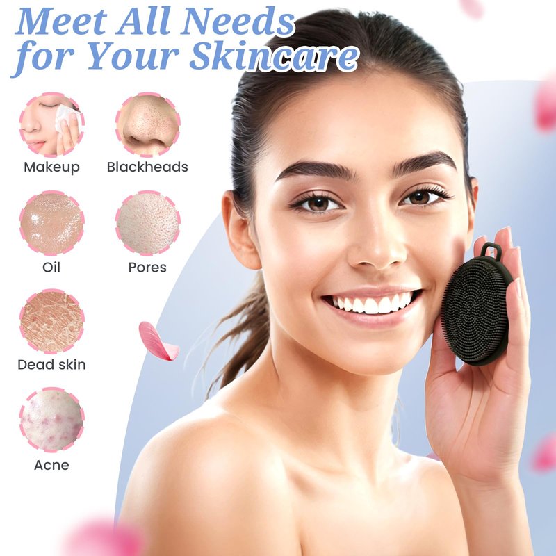 GEENOA Silicone Face & Body Scrubber Set, Exfoliating Body Scrubber Face Scrubber with Dense Bristles & Non-Slip Handle, Gentle Silicone Loofah Face Brush for Good Lathering and Deep Cleansing(Black)