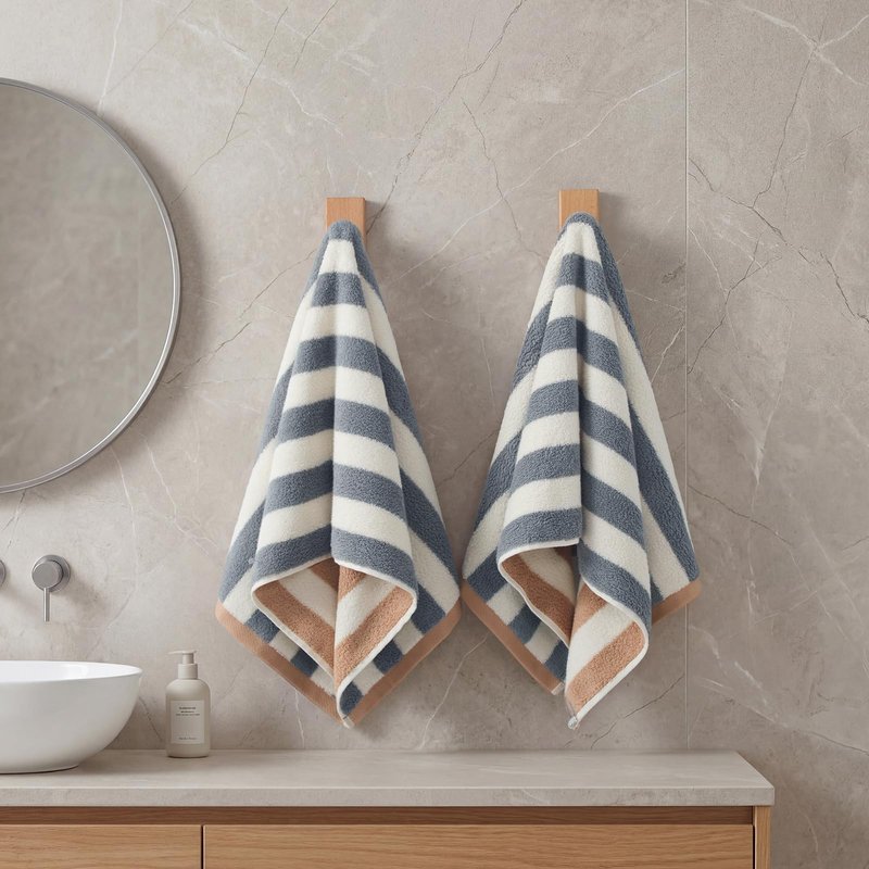 REDKISS Striped Hand Towels for Bathroom, Kitchen Decor, Guest Use, Kids & Adults, 100% Cotton, 12” x 28”, 2 Pack
