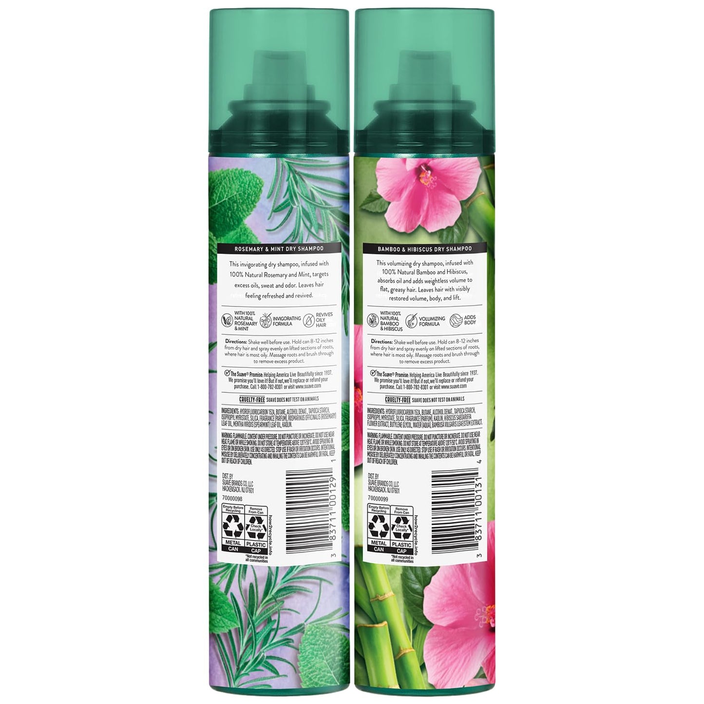 Suave Dry Shampoo Spray Variety Pack - Invigorating Rosemary & Mint + Volumizing Bamboo & Hibiscus | 4.3 Oz Each