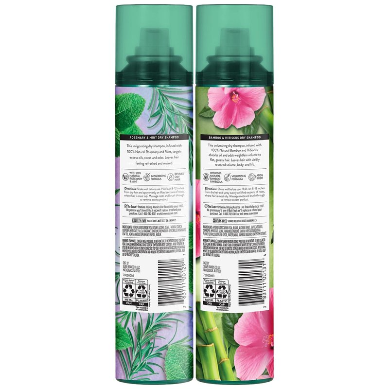 Suave Dry Shampoo Spray Variety Pack - Invigorating Rosemary & Mint + Volumizing Bamboo & Hibiscus | 4.3 Oz Each