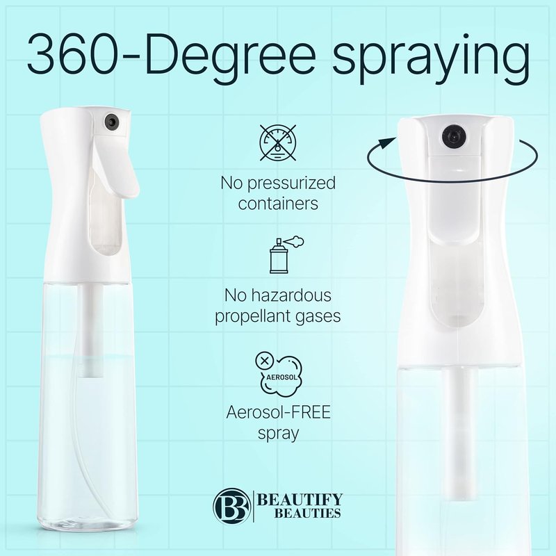 BeautifyBeauties Spray Bottle For Hair – Continuous Mister Spray Bottle for Hairstyling, Cleaning, Plants, Pets, Barbers, Salons, Essential Oil Scents (Clear, 16.9oz/500ml) 11" H x 2.6" L