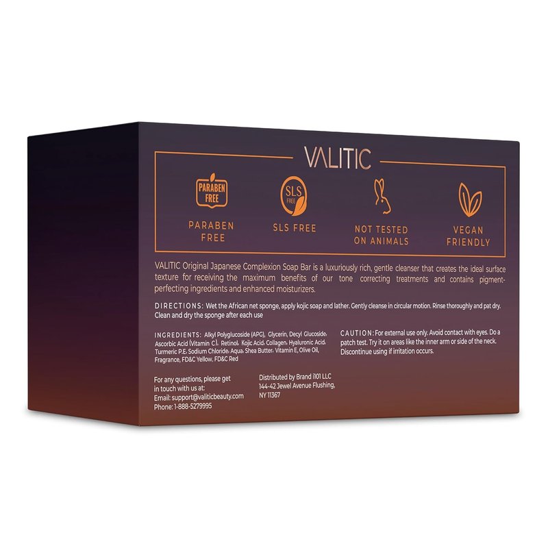 VALITIC Kojic Acid Dark Spot Remover Soap - Turmeric & Vitamin C Infused | 3 Pack with African Net