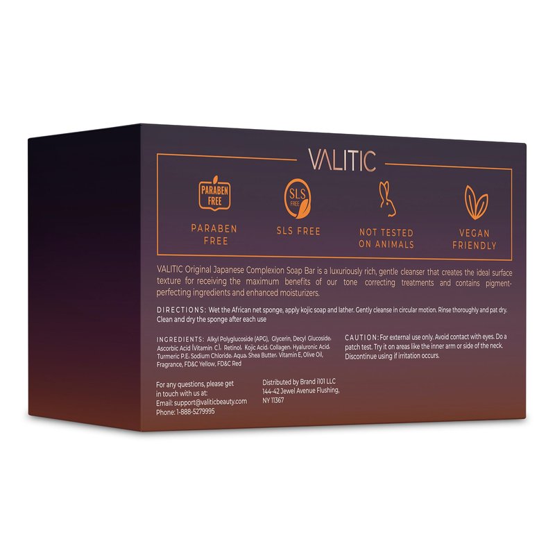 VALITIC Kojic Acid Dark Spot Remover Soap with Turmeric, Vitamin C, Retinol - Original Japanese Complex with Hyaluronic Acid, Vitamin E, Shea Butter, Castile Olive Oil - 2 Pack and African Net Sponge