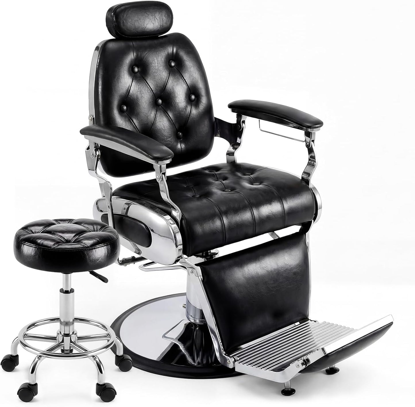 Vintage Hydraulic Barber Chair - Heavy Duty 360° Swivel Salon Chair | Black & Silver