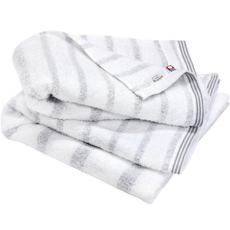 HIORIE Imabari Towel, 2-Piece Bath Towel Set, Japanese Towels, Stripes Towel, Absorbent, Quick-Dry, Thin, Grey