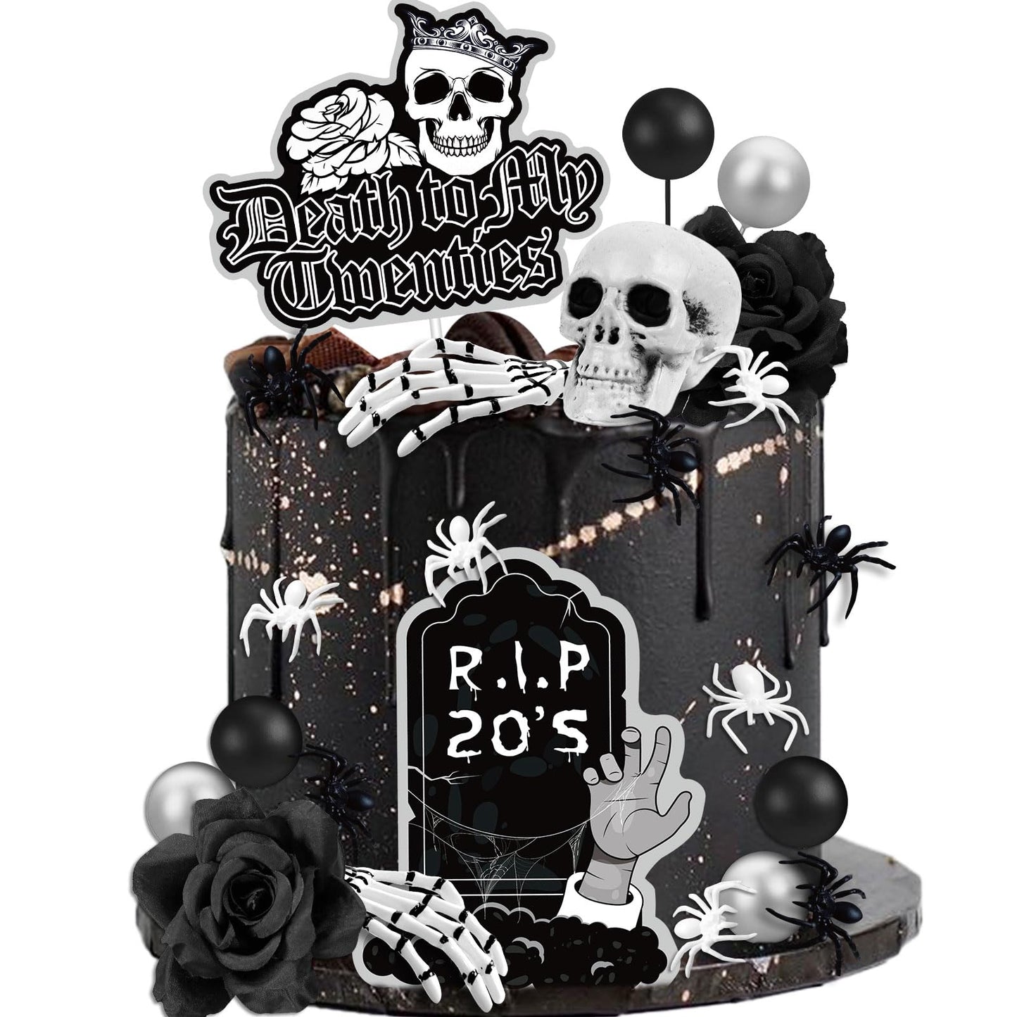 Death to My 20s 30th Birthday Decorations - Rip to My 20s Funeral Black Cake Topper & Decorations for Her & Him - Dirty 30 Cake Topper