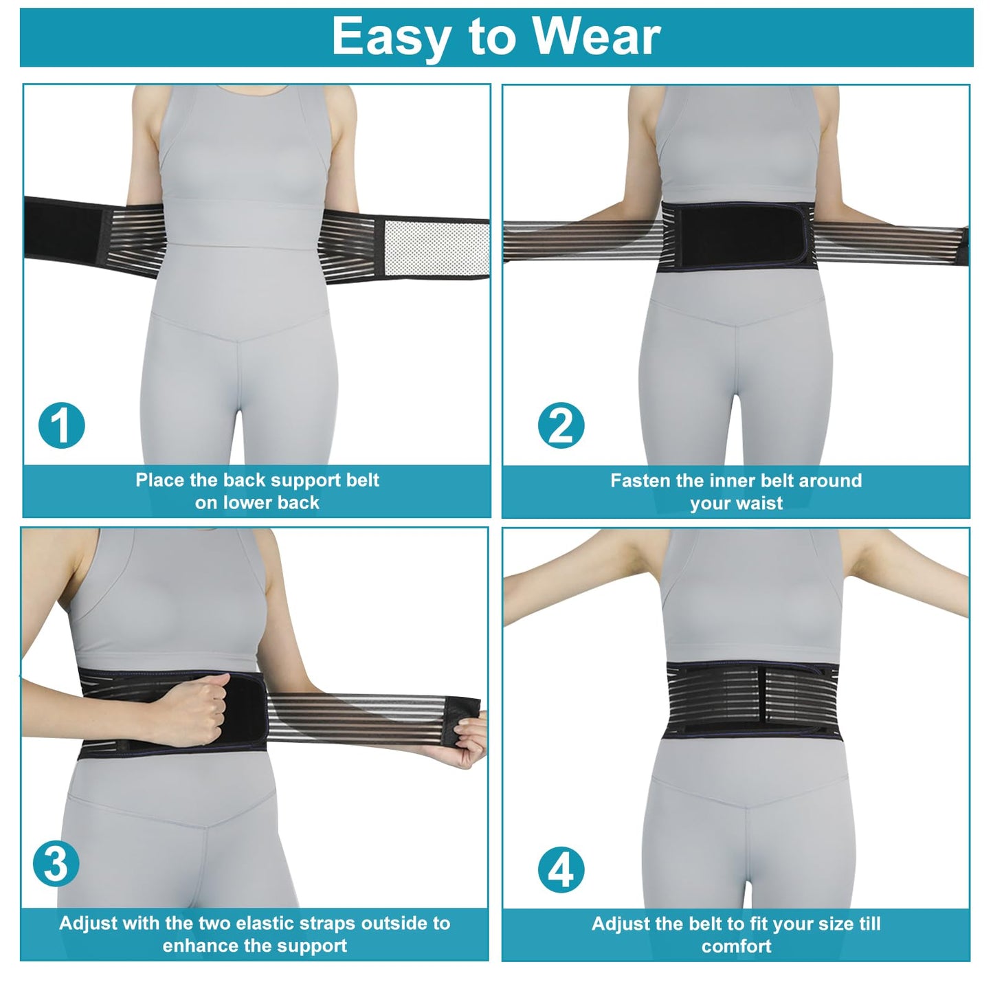Back Brace for Lower Back Pain Relief, Lumbar Support Belt for Work for Men&Women with Magnet, 4 Reinforced Stays, Self Heating Adjustable Back Support for Sciatica, Herniated Disc, Scoliosis (Medium)