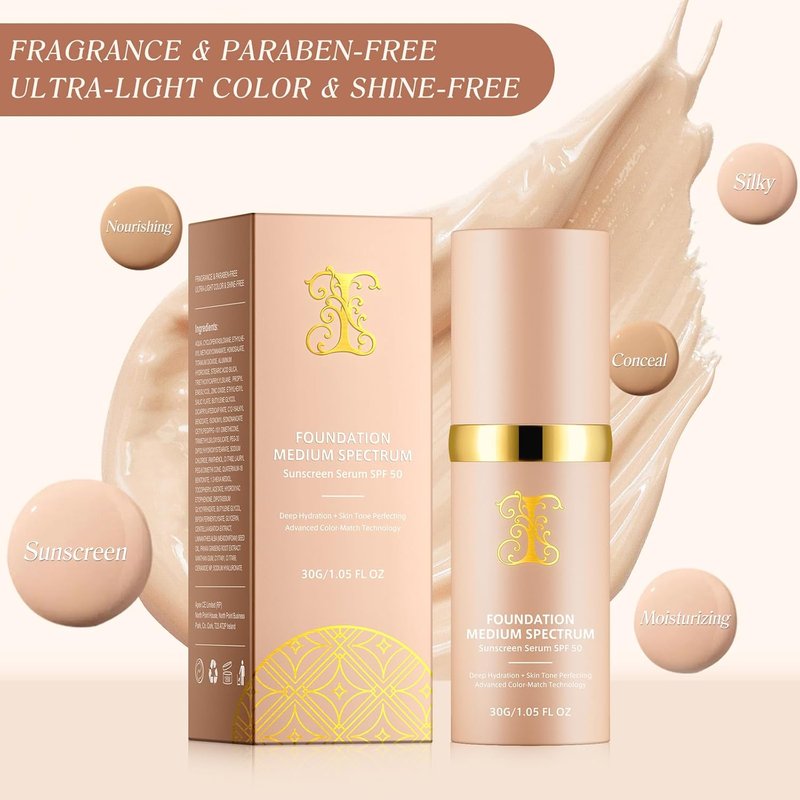 Regine Switzerland Foundation 4-in-1 | Medium Spectrum SPF 50+, Anti-Aging, Hydrating Makeup - 30ml