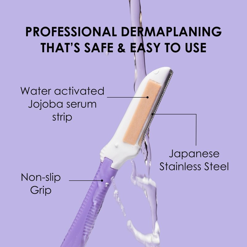 Japonesque Soothe+ Disposable Dermaplane Razor for Women Face; Facial Exfoliation, Hair Removal, Eyebrow Razor & Face Shaver for Women & Men. With Nourishing Jojoba. Stainless Steel Shave Tool Kit 3pc