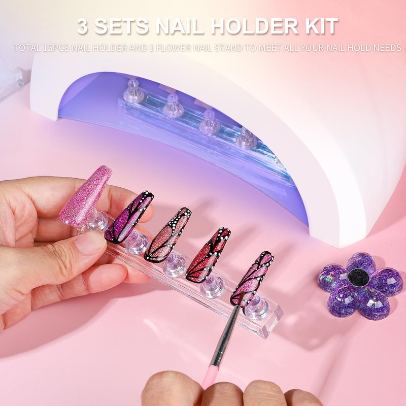 Fandamei Nail Stand, 3 Set Nail Art Stand for Press On, Nail Holder for Painting Nails, Press on Nail Stand for Practice, Magnetic Acrylic Nail Design Stand for Display with Double-sided Tape