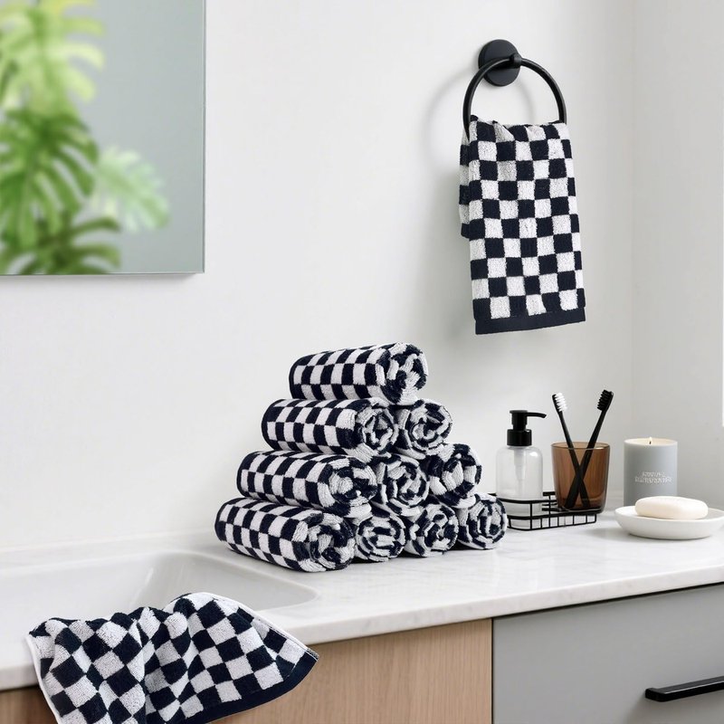 Jacquotha Washcloths 12 Pack Checkered - Wash Cloths for Showering (13"x13") in Black, Multi-Purpose Bathroom Face Cloths, Soft and Quick Dry