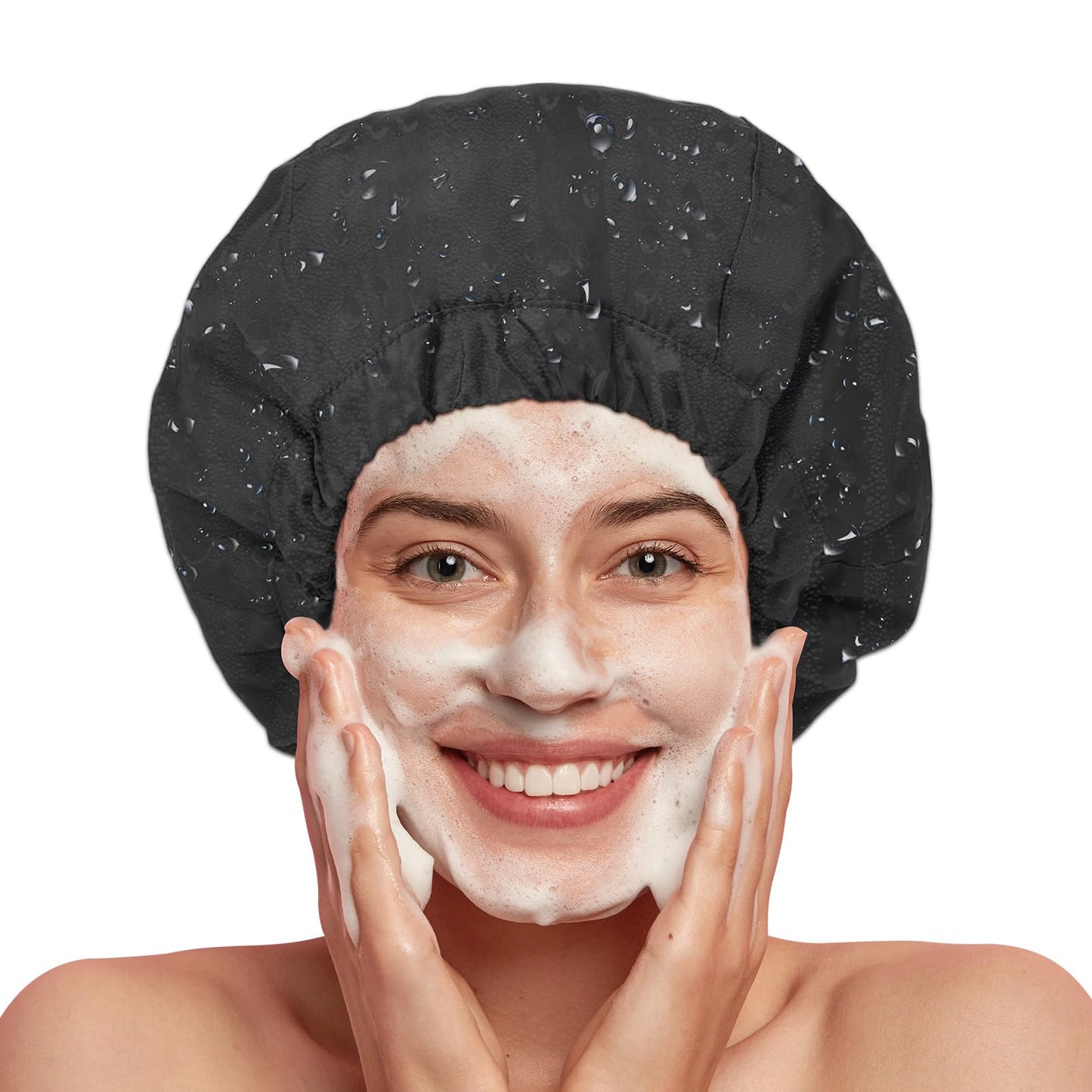 Shower Cap for Women Terry Lined Bath Cap Large Reusable Waterproof Elastic Band Pink Shower Caps for Long Thick Hair Soft Bath Shower Hair Caps