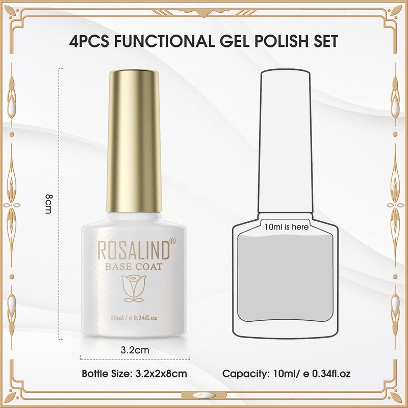ROSALIND Nail Primer & Base Coat Set - 4 PCS 10ML Quick Drying Glossy & Matte Gel Polish for Long-Lasting DIY Nail Art