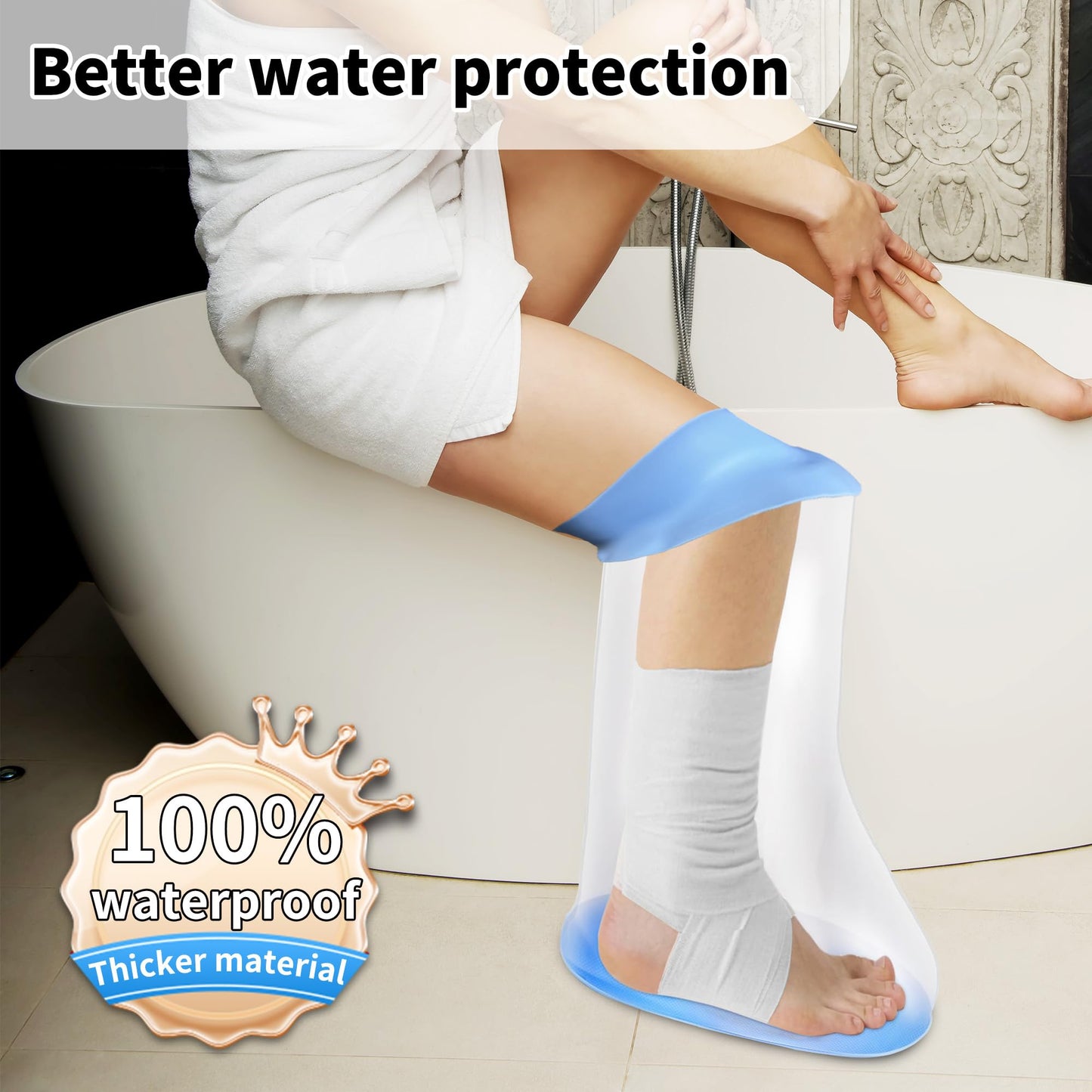 Waterproof Leg Cast Cover Showering with Non-Slip Bottom, Extra Wide Watertight Foot Cast Shower Protector for Foot After Surgery, Bunion Surgery, Foot Casts, Boots