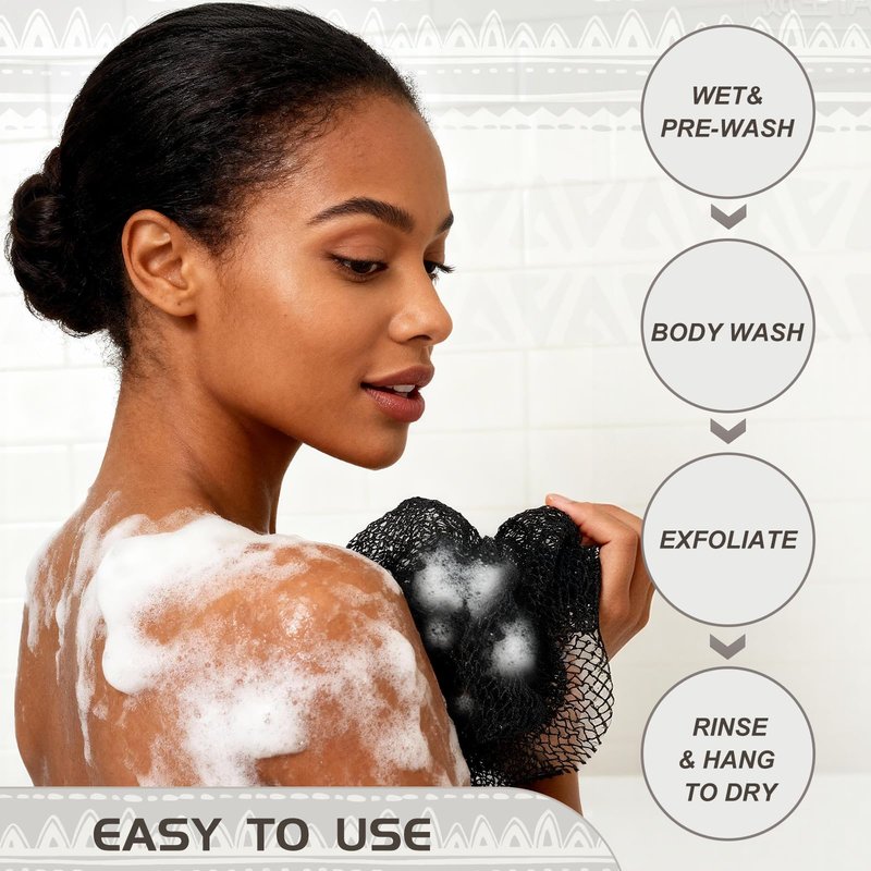 SPMKTBOZAI Authentic African Net Sponge; Long Exfoliating Body Scrubber; Traditional African Washcloth for Dead Skin & Smooth KP; Hygienic Fast Dry Loofah Alternative; for Men & Women