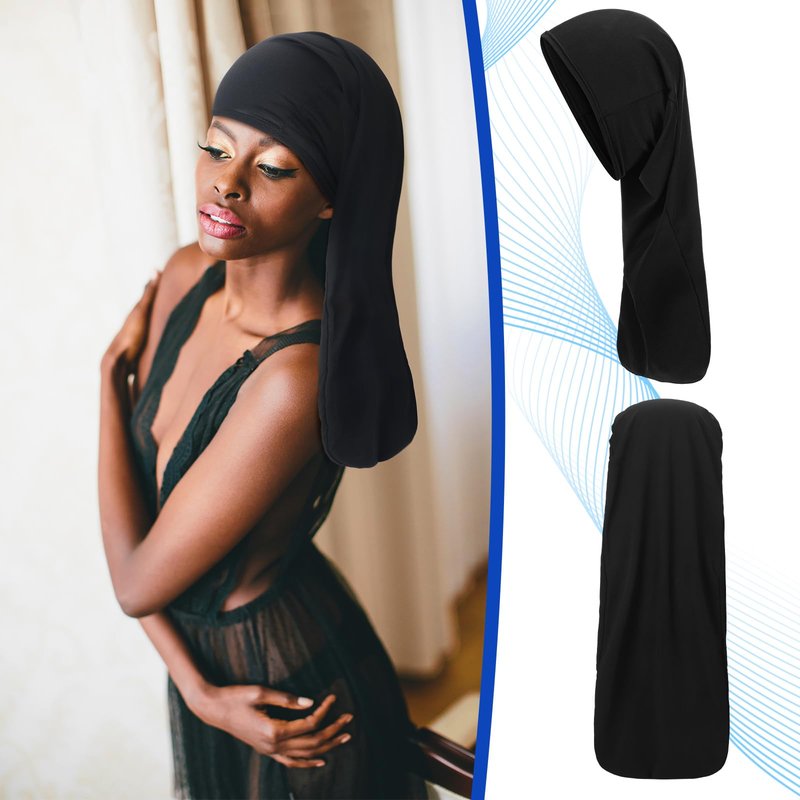 Twistover 2 Pcs Jumbo Dreadlock Cap Hair Dreads Head Wrap Loc Wraps for Dreads Hair Accessories for Men Women Sleeping(Black,Black,20 Inches)