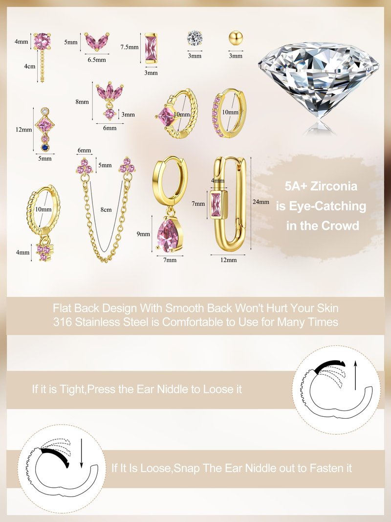 Sanfenly Stud Earrings Small Gold Hoop Earrings Set for Women Flat Back Earring Hypoallergenic Cartilage Earring Lightweight Dainty 14K Gold Stud Earrings for Multiple Piercing Set (Single 13 PCS)