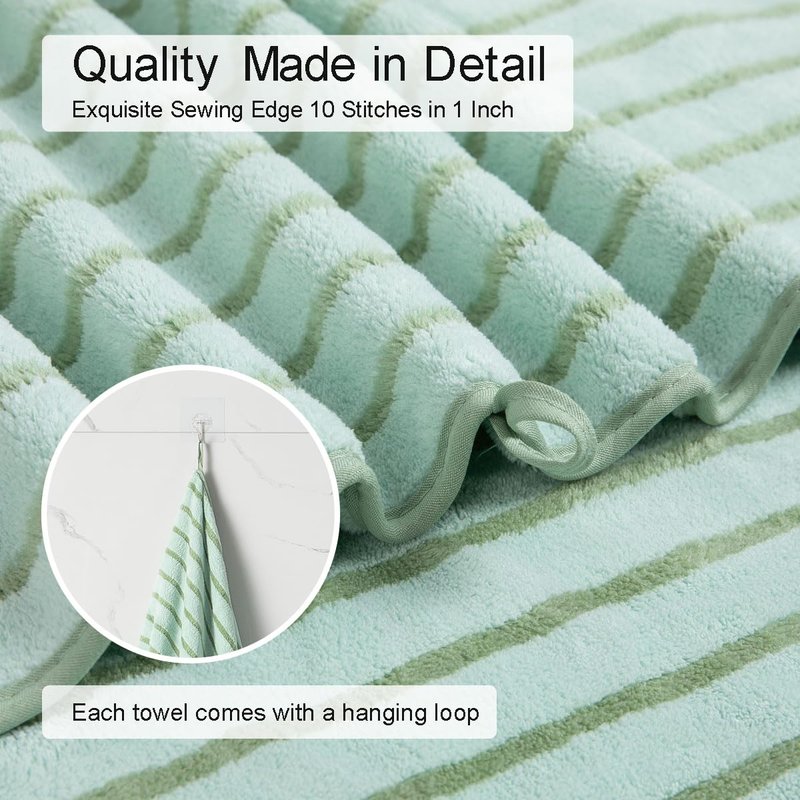 Oliven 8 Pcs Green Cabana Stripe Large Bath Towel Set Oversized Bath Sheet-2 Bathroom Towels,2 Hand Towels,4 Washcloths Soft Jumbo Absorbent Shower Towel Quick Dry Beach Chair Spa Gym Hotel Towel