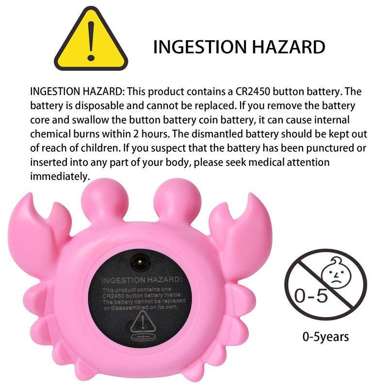 Baby Bathtub Thermometer with LED Display Screen+Pink Crab toy-2-in-1