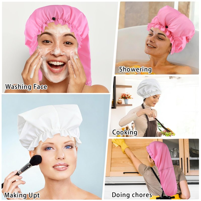 2 Pcs Large Shower Cap for Braids, Extra Long Shower Cap for Women Long Hair & Locs, Waterproof Hair Bonnets for Dreadlocks Drawstring Bath Caps for Women & Men (Pink, White)