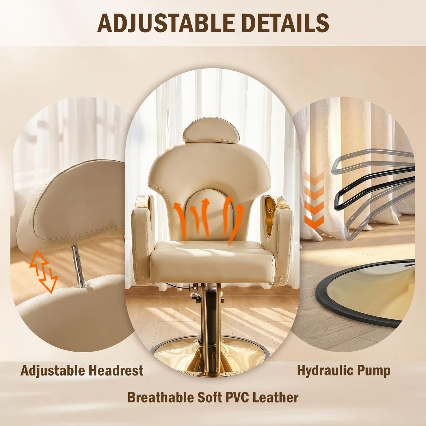 Tythical Salon Barber Chair for Hair Stylist, Reclining Salon Chairs with Heavy Duty Hydraulic Pump Multi-Function Shampoo Tattoo Beauty Salon Hairdresser Armchair for Home Beauty Barbershop, Beige