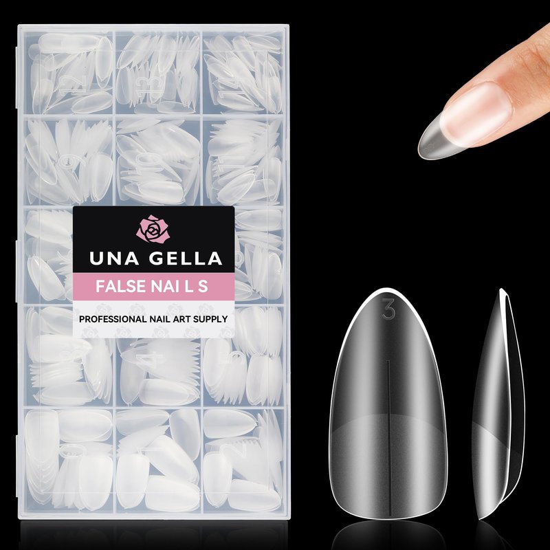UNA GELLA Gel Nail Tips Medium Almond Shape, Pre Etched Full Cover Almond Press On Nail Tips For Extensions - At Home Matte Acrylic Fake Nails 504pcs, 15 Sizes