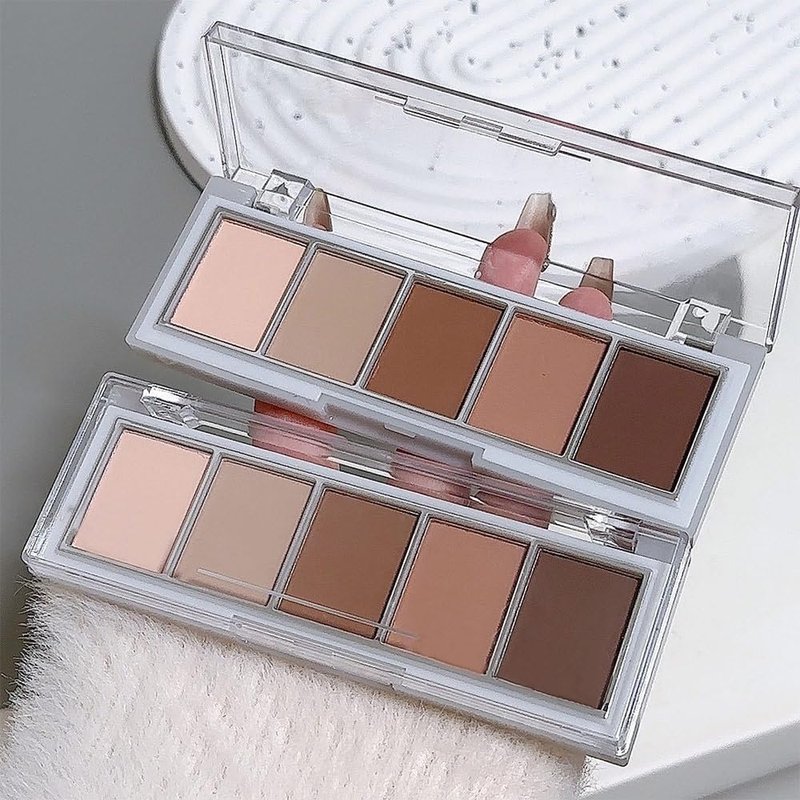 JUAAZIN 5 Colors Matte Eyeshadow Makeup Palette, 5 Natural Nude Brown Light Brown Cool-Toned Eyeshadow, Looks for Brown Eyes Women Finish Long Wearing Waterproof Professional Eye Makeup 02#