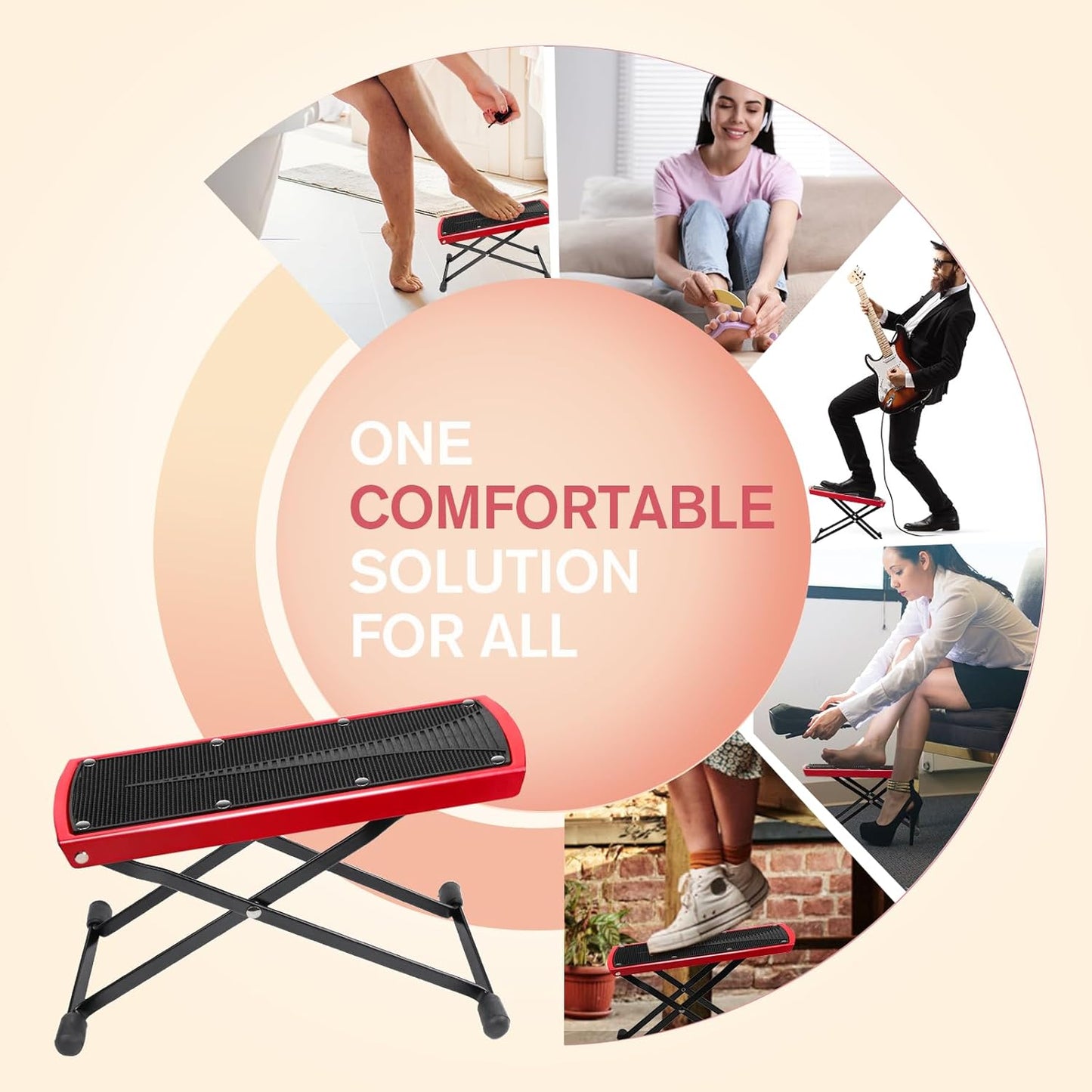 Subay Pedicure Foot Rest - 6-Height Adjustable Non-Slip Stand for Easy Home Pedicures | Red