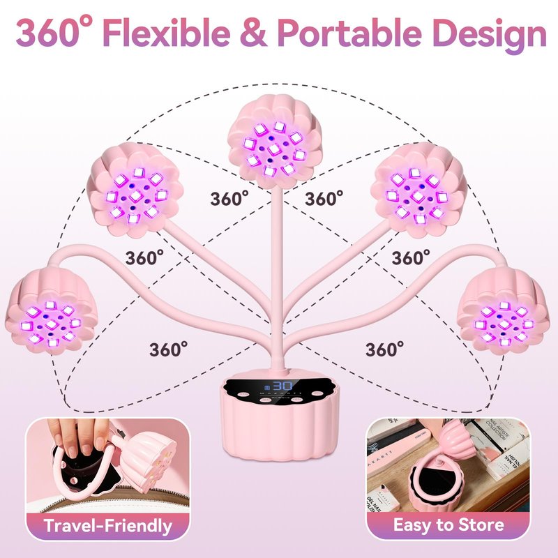 Makartt UV LED Nail Lamp - Gooseneck 58mW/cm² Flash Cure Lamp Rechargeable UV Light for Gel Nails with 4 Times & Auto Sensor USB Cordless Fast Curing Nail Art Design for Salon Home DIY (Pink)