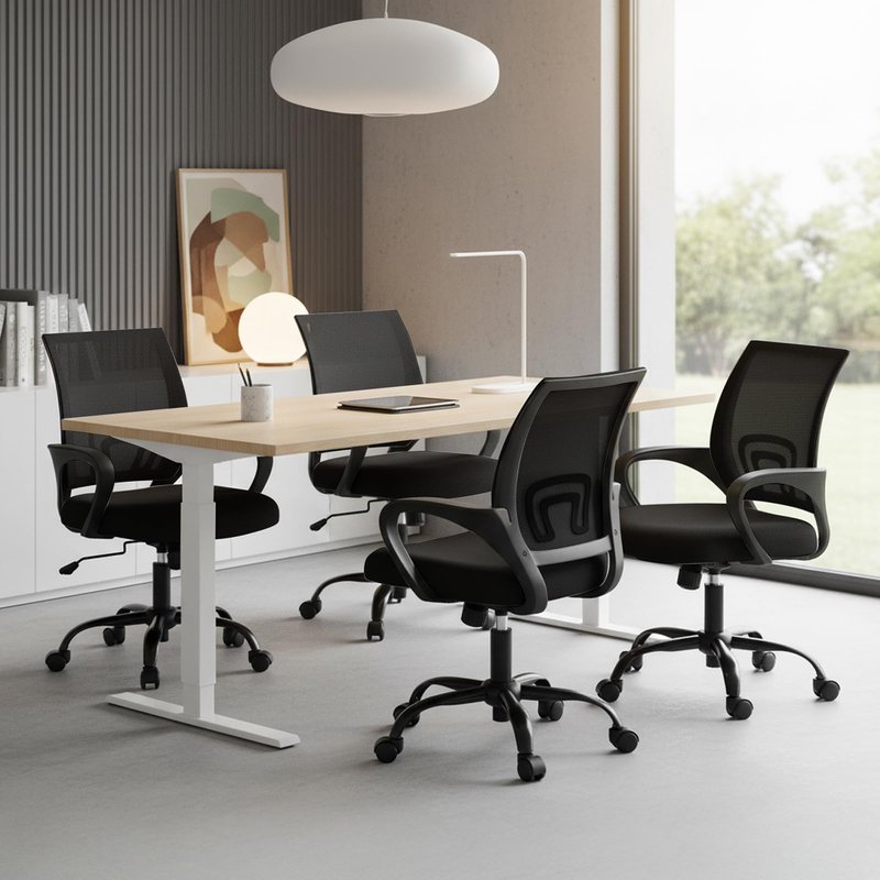OLIXIS Office Desk Chair - Ergonomic Mid Back with Lumbar Support & Rocking Mode, Height Adjustable with Fixed Armrest, Storage Back for Computer, Gaming, Conference, Meeting, 360° Swivel, Black