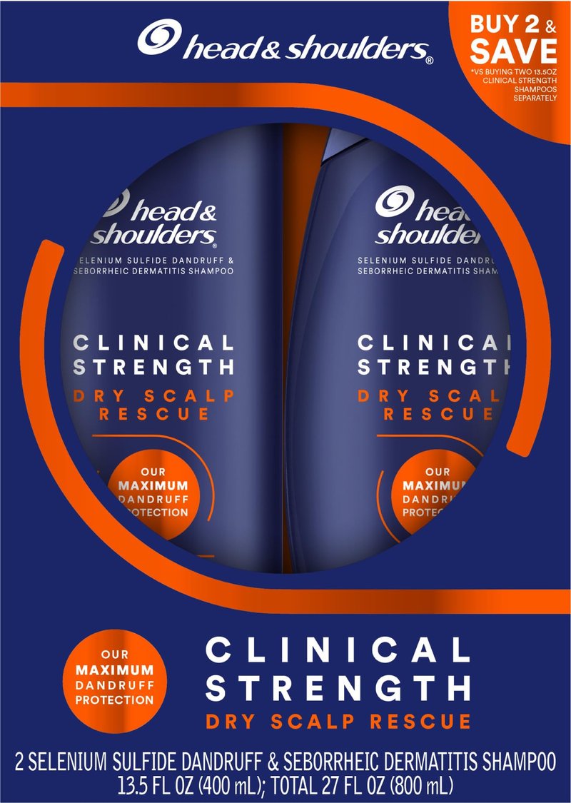 Head & Shoulders Anti-Dandruff Shampoo with 1% Selenium Sulfide, Clinical Strength Dry Scalp Rescue Shampoo Twin Pack, Seborrheic Dermatitis Relief, Dry Scalp 13.5 fl oz Each