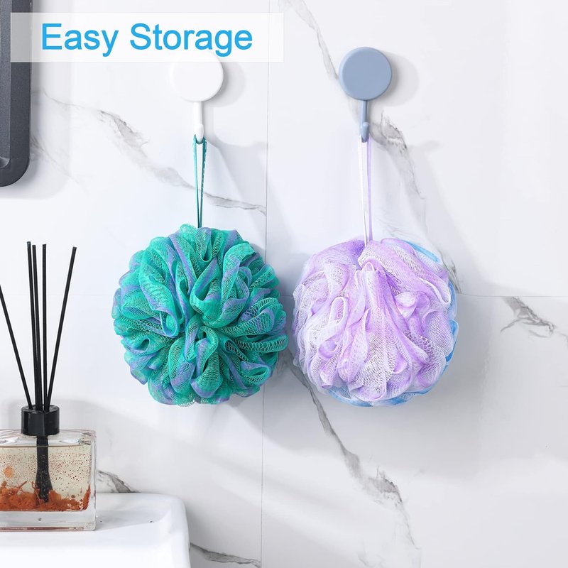 Loofah Sponge Set of 4 - Exfoliating Bath Scrubber | Large Flower Colors (Green-Purple)