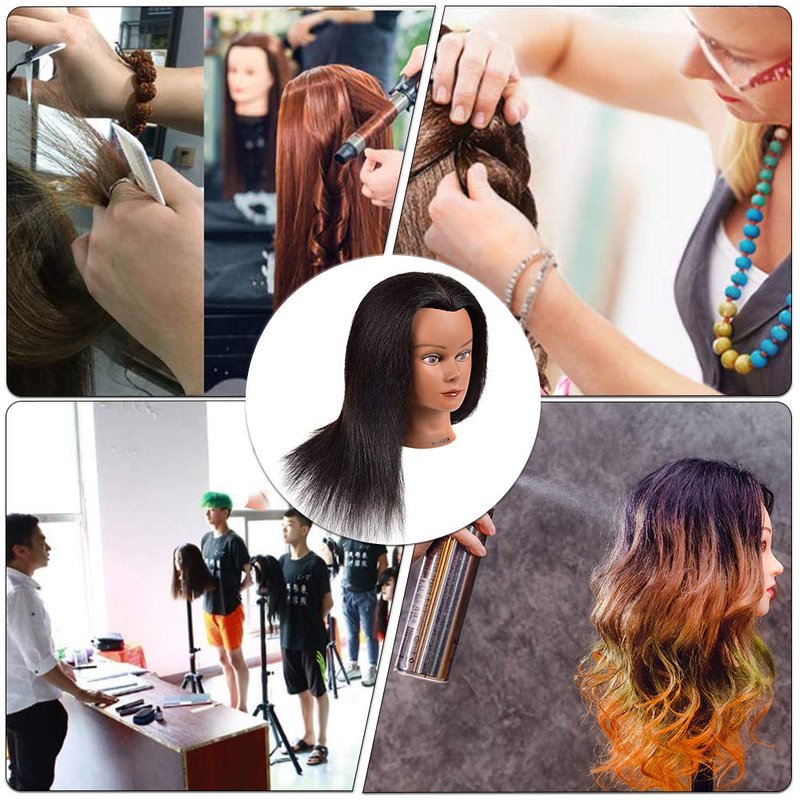 Mannequin Head 100% Real Hair Afro Mannequin Head Hair Styling Hairdresser Training Head Manikin Cosmetology Doll Head for Practice Cutting Braiding with Free Clamp Stand