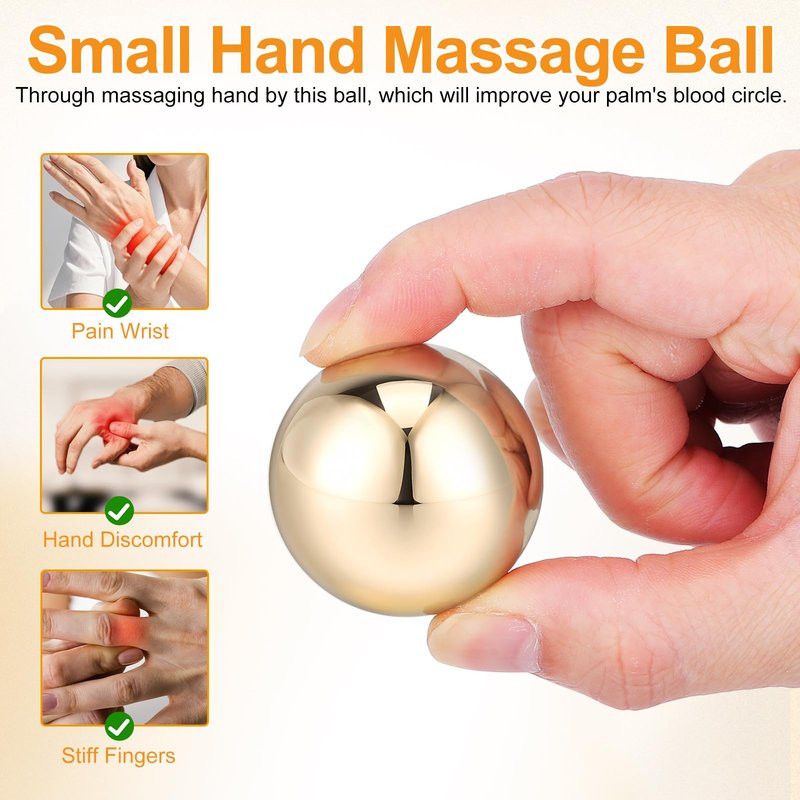 Healvian 2Pcs Brass Exercise Ball 1.5 Inch Golden Solid Copper Metal Baoding Balls for Hand Therapy Stress Relief, Chinese Kung Fu Massage Acupressure Tool