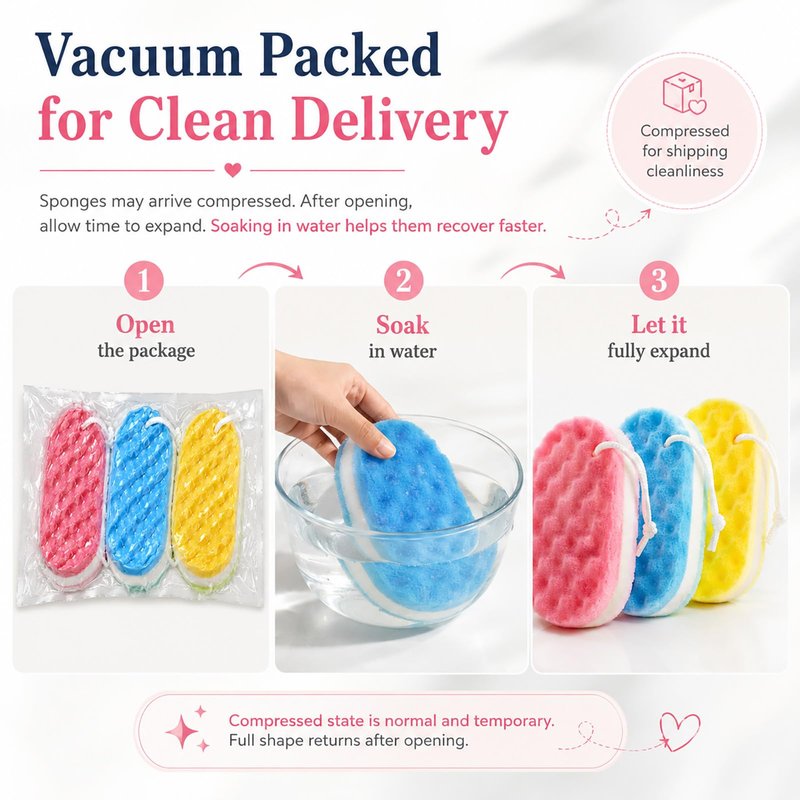 Soft Shower Sponge 3 Pack, Bath Sponge for Body, Gentle Exfoliating for Daily Cleansing