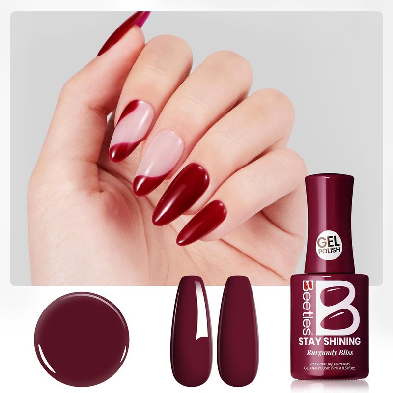 Beetles Red Gel Polish - Burgundy Bliss 15ML/0.51Fl Oz, Red Gel Nail Polish, Same Color Same Bottle STAY SHINING Series, Soak Off UV LED Lamp Spring Nails Art, Long-Lasting Manicure Salon DIY Home