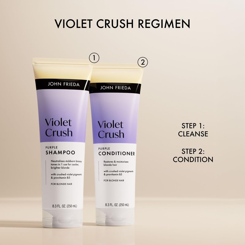 John Frieda Violet Crush Purple Conditioner for Blonde Hair, Toning Conditioner with Crushed Violet Pigments to Neutralize Brassy Tones, 8.3 fl oz