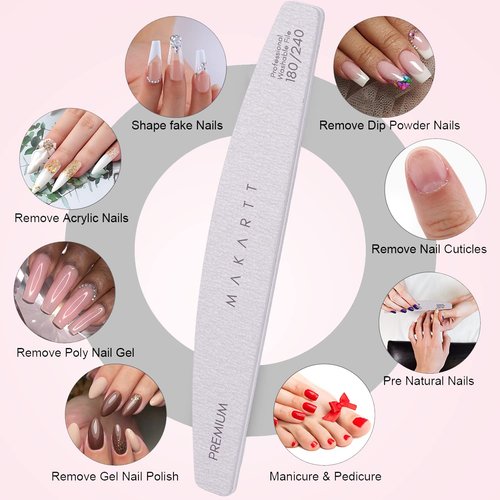 Makartt Nail File: 100/180 Grit Emery Boards for Nails, 10 Pcs Zebra Doubled Sides Coarse Fingernail Filer for Acrylic and Extension Gel Removal Manicure Kit Salon Home Use