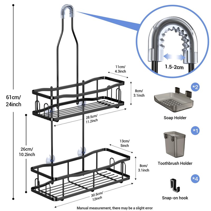 Aitatty Hanging Shower Caddy Bathroom Organizer: Rustproof Shower Shelf Racks Over Shower Head - No Drilling Inside Bath Shower Rack Shelves Over Showerhead for Shampoo with Soap Holder Black