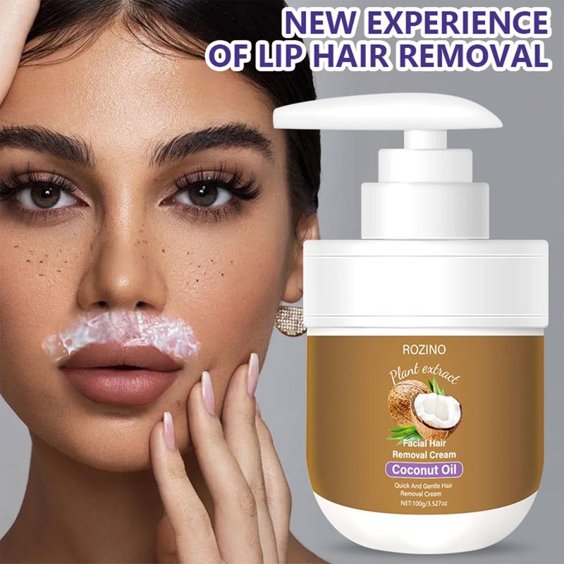 Facial Hair Removal Cream - Coconut Oil Based Gentle Body Hair Remover Cream for Women, Painless and Non-Sticky, Sensitive Skin Safe With Aloe and Peach