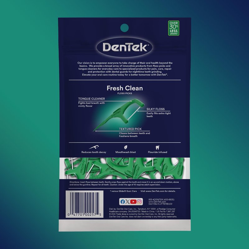 DenTek Fresh Clean Floss Picks, Extra Tight Teeth Dental Flossers, Freshens Breath, Removes Plaque and Food, Mouthwash Blast Mint Flavor, 75 Count (Pack of 3)